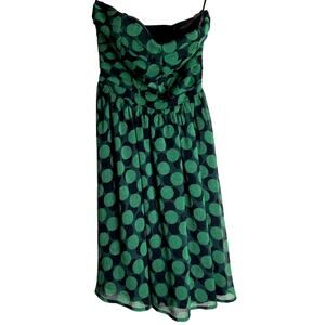 Fynn & Rose Swing Mini Dress Women Size XS Green Black Dot Strapless Coquette